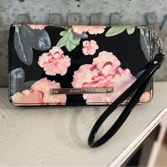 Betsey Johnson Black Pink Peony Floral Zip Around Wristlet Wallet * Discontinued - Picture 8 of 16